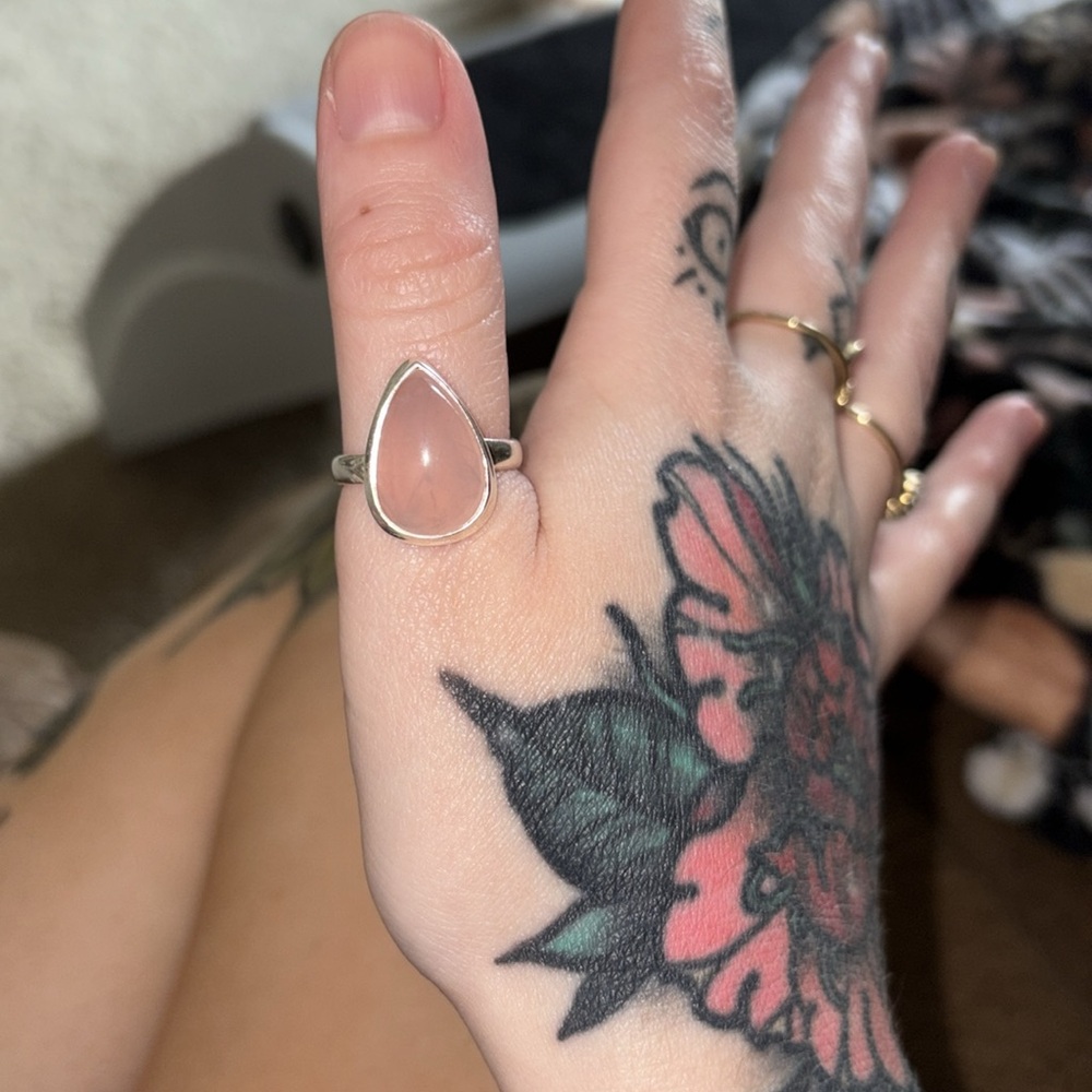 Rose Quartz Teardrop Ring